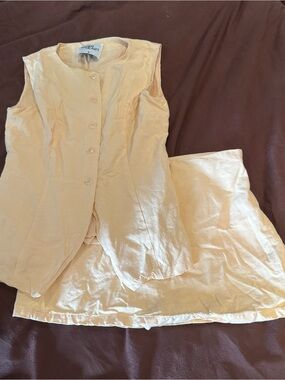 Butter Yellow Sleeveless Button Front Top and Skirt Set